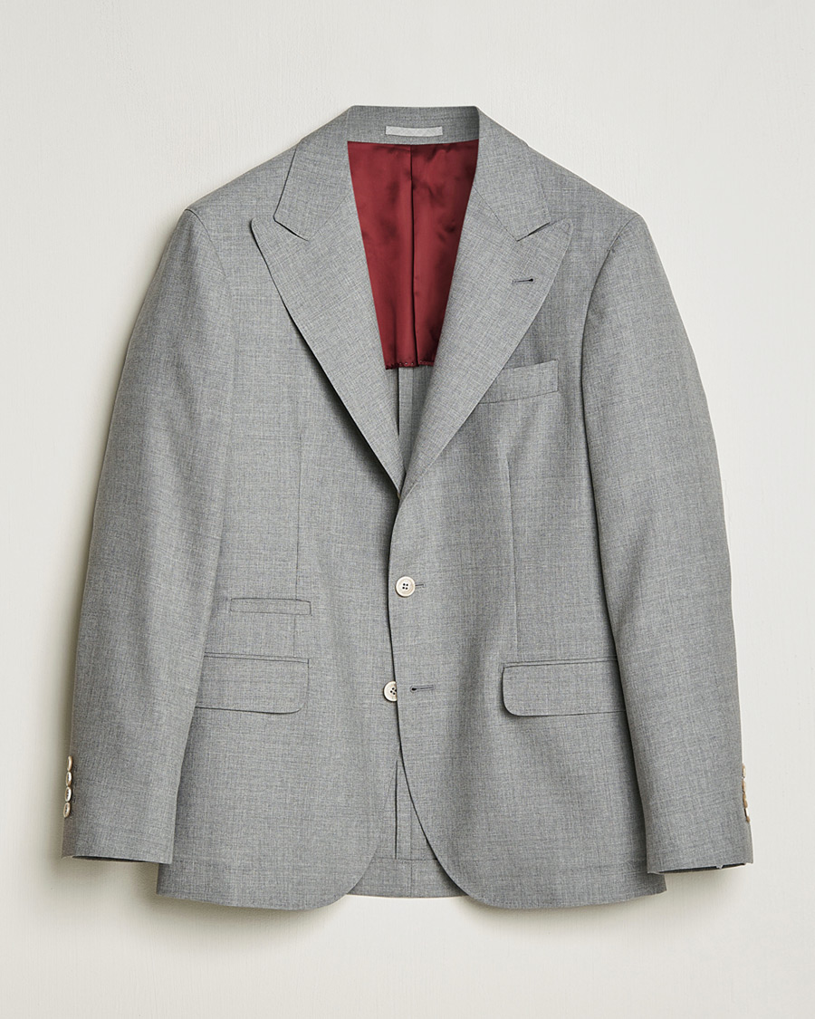 Heren | Pre-owned Blazers | Pre-owned | Brunello Cucinelli Peak Lapel Wool Blazer Light Grey