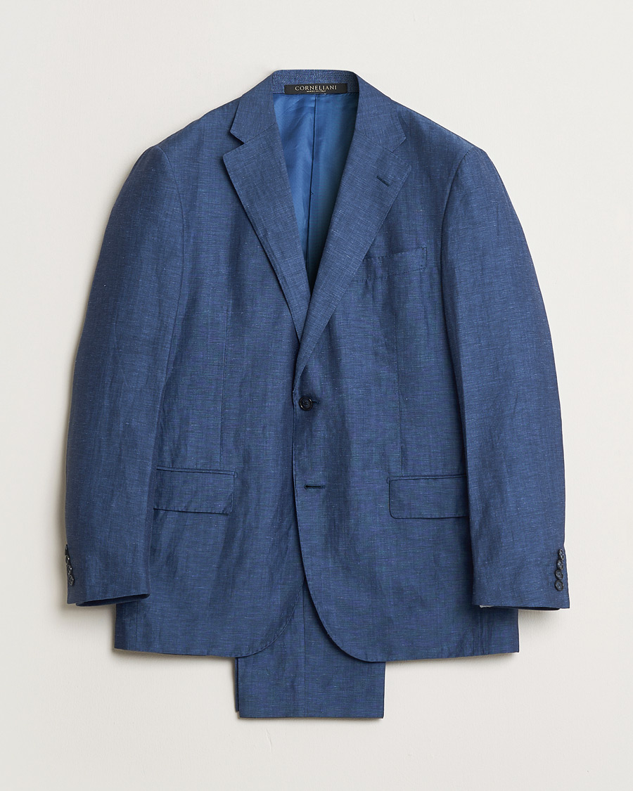 Heren | Pre-owned Pakken | Pre-owned | Corneliani Linen/Wool Blend Suit Blue 52