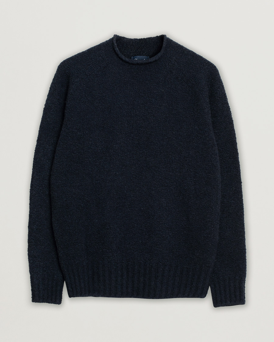 Heren | Drumohr Wool Boucle Mock Neck Navy 48 | Pre-owned | Drumohr Wool Boucle Mock Neck Navy 48