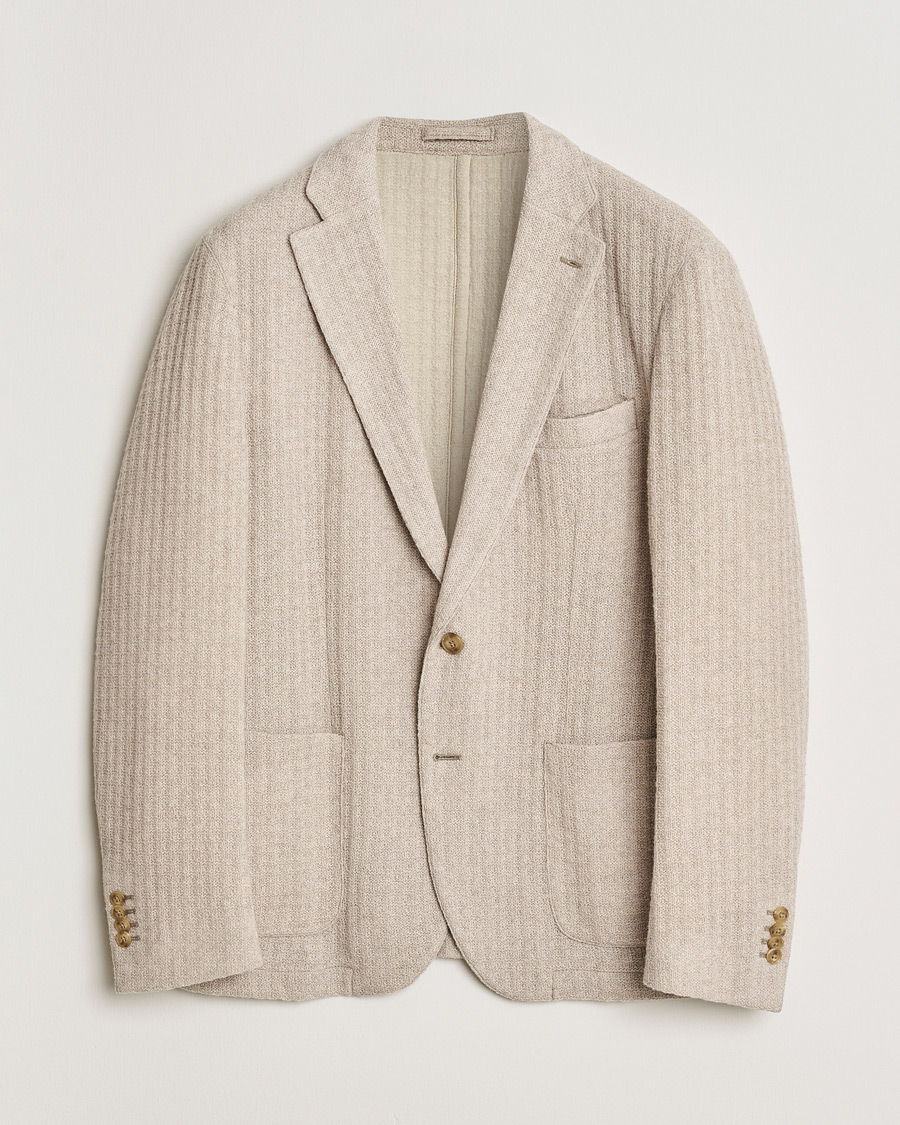 Homme | Pre-owned Blazers | Pre-owned | L.B.M. 1911 Knitted Punto Wool Structure Blazer Camel 54