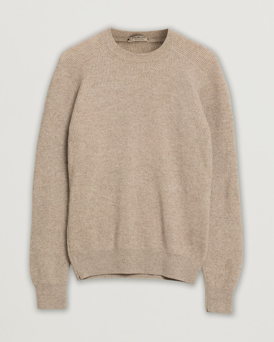 Heren | Fioroni Puro Filo Cashmere Rib Crewneck Beige 48 | Pre-owned | Fioroni Puro Filo Cashmere Rib Crewneck Beige 48
