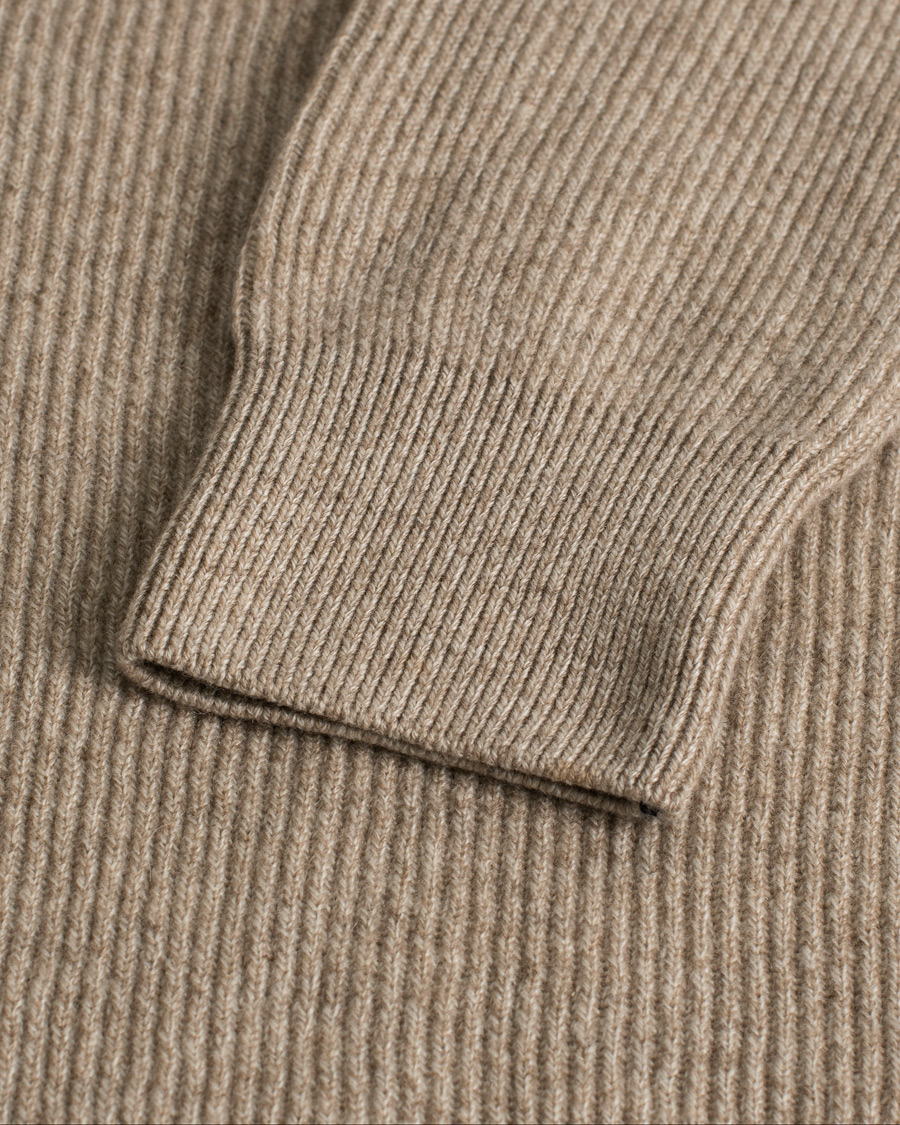 Heren | Fioroni Puro Filo Cashmere Rib Crewneck Beige 48 | Pre-owned | Fioroni Puro Filo Cashmere Rib Crewneck Beige 48