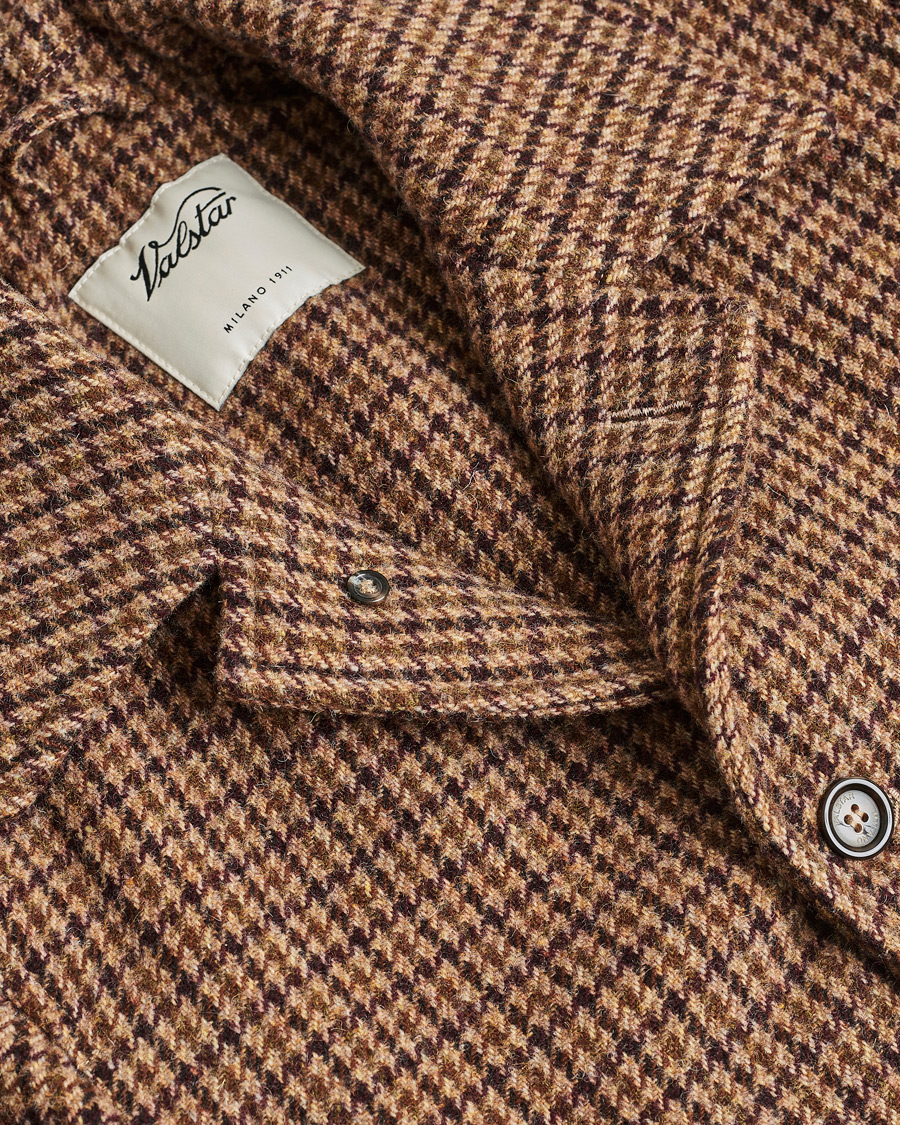 Heren | Pre-owned Jassen | Pre-owned | Valstar Wool Overcoat Brown Houndstooth 50
