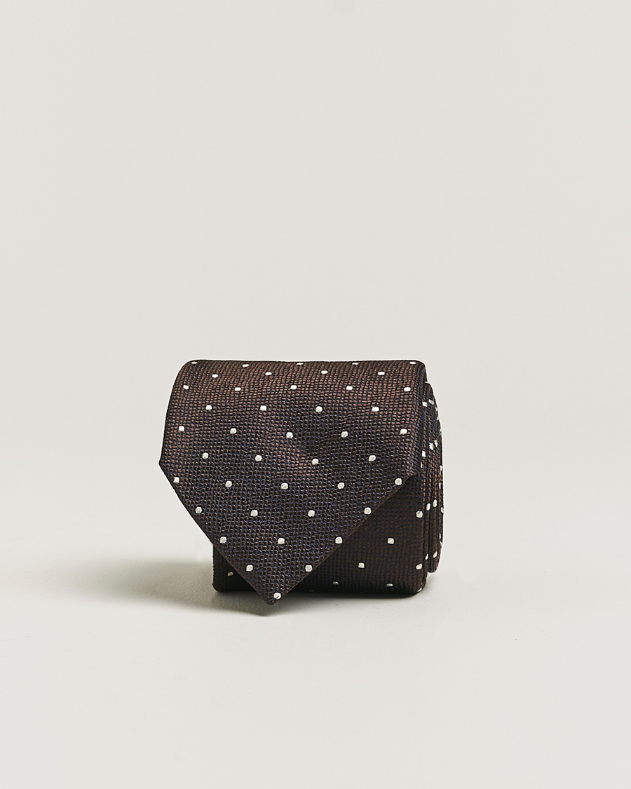 Heren | Canali Micro Dot Silk Tie Brown | Pre-owned | Canali Micro Dot Silk Tie Brown