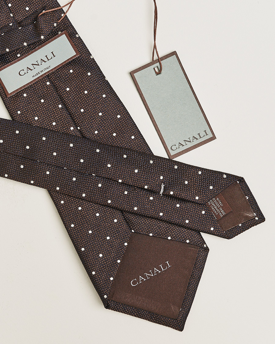 Heren | Canali Micro Dot Silk Tie Brown | Pre-owned | Canali Micro Dot Silk Tie Brown