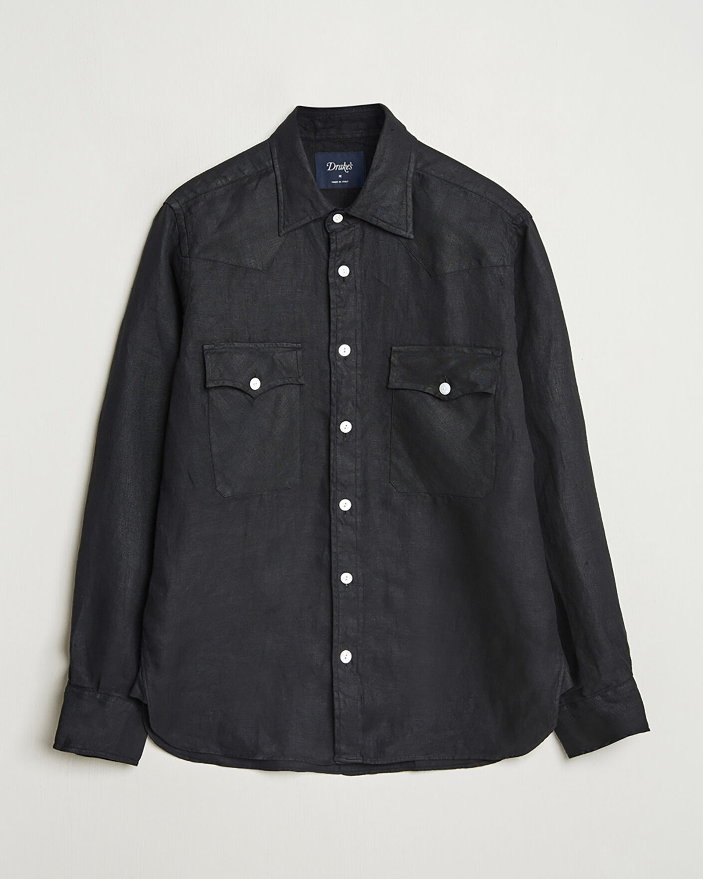 Heren | Pre-owned Overhemden | Pre-owned | Drake's Linen Twill Western Shirt Black L