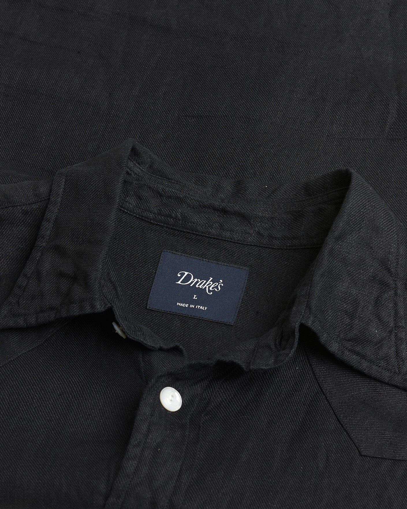 Heren | Pre-owned Overhemden | Pre-owned | Drake's Linen Twill Western Shirt Black L