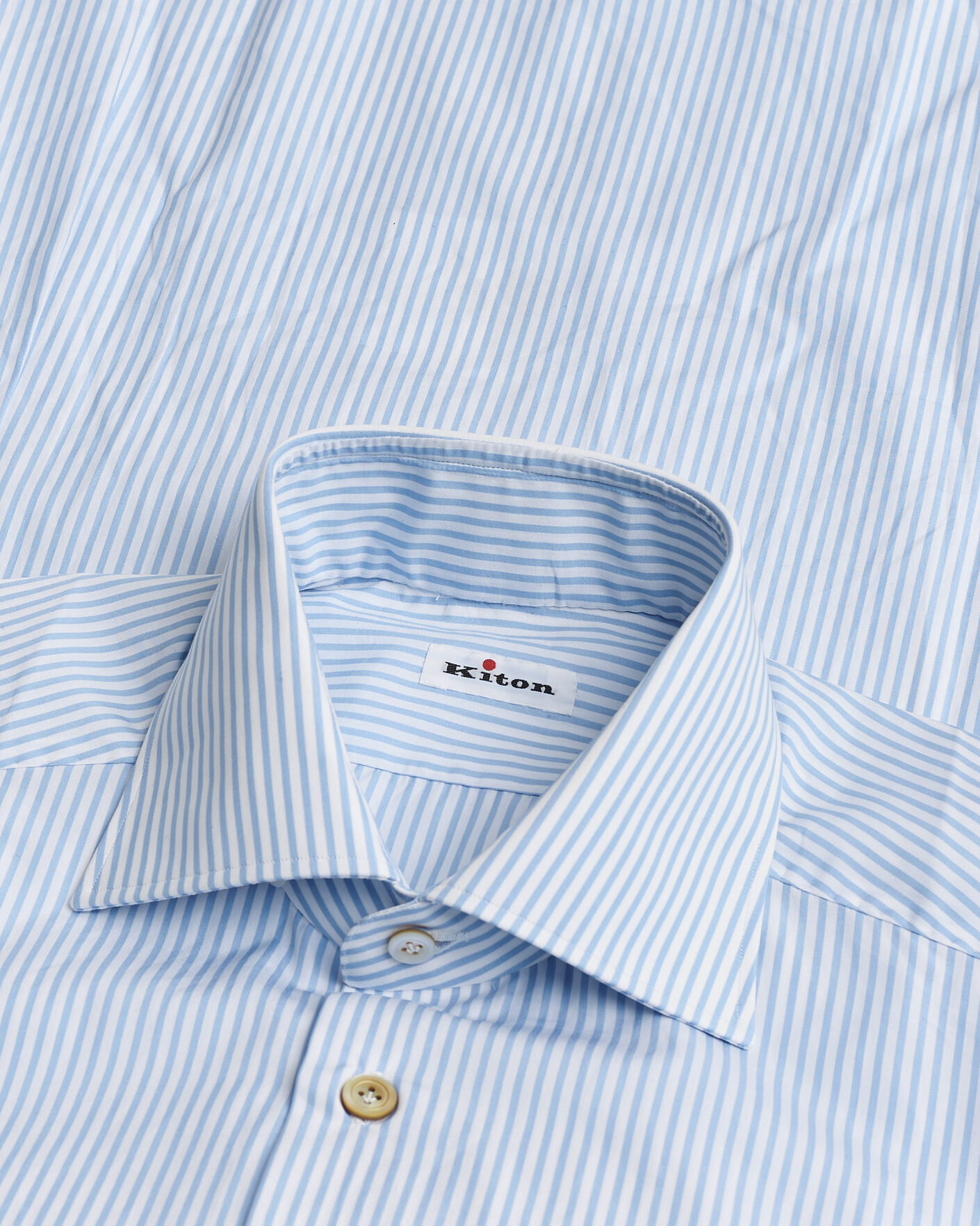 Homme | Kiton Cotton Dress Shirt Light Blue Stripe 40 - M | Pre-owned | Kiton Cotton Dress Shirt Light Blue Stripe 40 - M